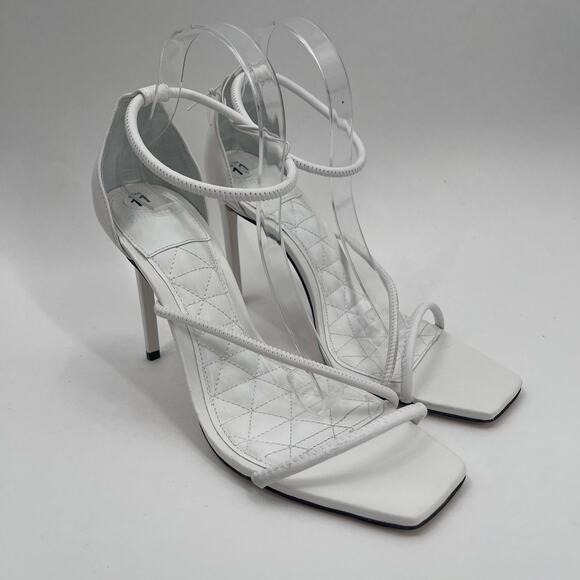 SCHUTZ Gaiah Heels Size 11 White Strappy High Heel Bungee Cord Stretch Stiletto - Picture 2 of 12